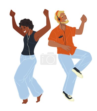 Vector illustration of individuals with energetic dance moves, vibrant.