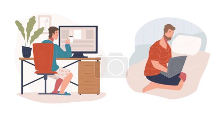 Vector concept of remote work lifestyle isolated on white.