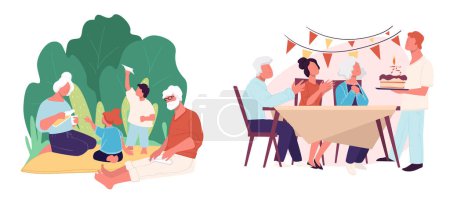 Multigenerational family celebration, vector illustration isolated on white.