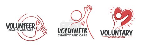 Heartfelt logo designs for volunteering and charity, vector illustration.