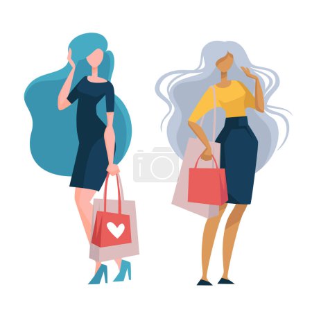 Vibrant vector illustration of stylish individuals making fashionable choices, isolated on white, ideal for ads.