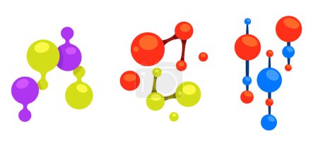 Ilustración de Logotipos vectoriales que representan estructuras moleculares vibrantes, ideales para negocios en ciencia o educación, mostrando un diseño brillante y colorido que atrae a una audiencia moderna. - Imagen libre de derechos