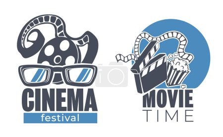 Un ensemble ludique de logos sur le thème du film combinant pop-corn et boissons, conçu dans un schéma rouge et noir vibrant, idéal pour les promotions de cinéma et snack-bars.