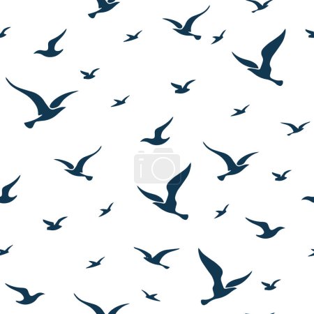 Illustration for Seamless pattern featuring stylized flying birds in a minimalist style, vector illustration isolated on a white background. Ideal for wallpaper, textile design, and wrapping paper. - Royalty Free Image