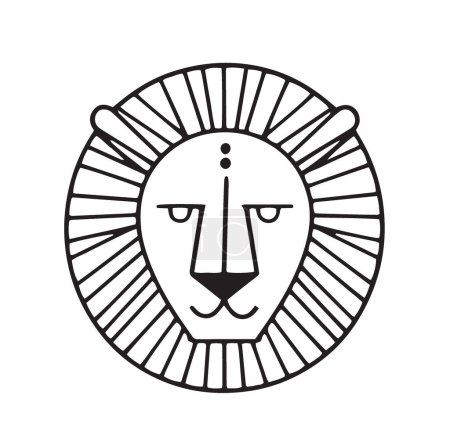 Representación artística abstracta de una cabeza de león, ilustración vectorial en blanco y negro, aislada sobre un fondo blanco, ideal para usos creativos.