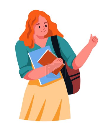 Vector illustration of a happy student carrying books, styled in a flat, modern design, isolated on white background. Ideal for educational themes and student lifestyle promotions.