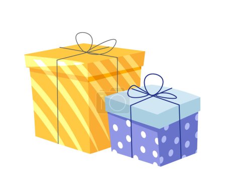 Colorful gift boxes with ribbons, vector illustration. Isolated on a white background. Great for birthday cards, invitations, and party decorations