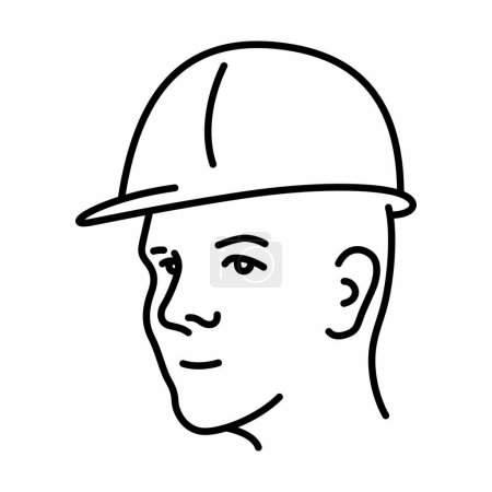 Téléchargez les illustrations : "Worker's head in a safety helmet" vector outline illustration - en licence libre de droit