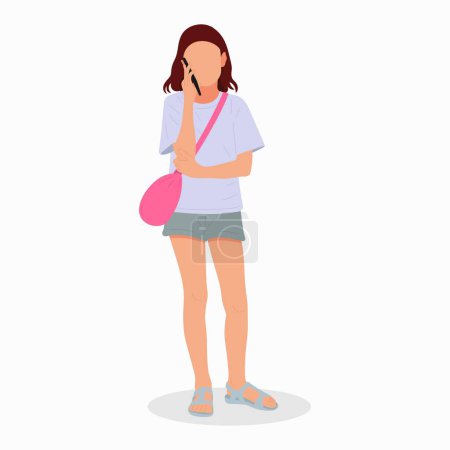 Illustration for Girl with a shoulder bag talking on the phone - Royalty Free Image