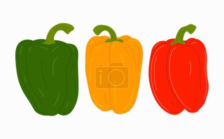Téléchargez les illustrations : Trois couleurs poivrons doux légumes paprika frais - en licence libre de droit