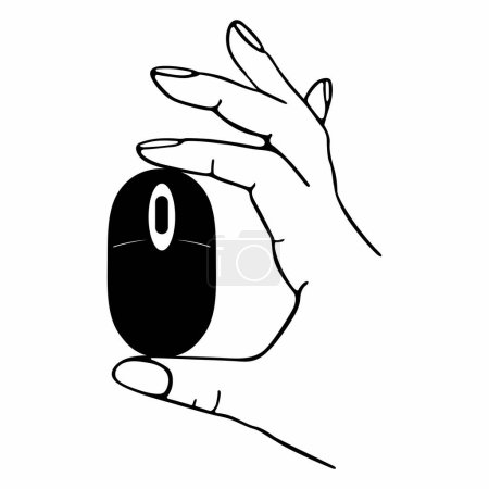 Illustration for Graceful hand holds a small compact mouse - Royalty Free Image