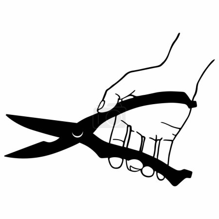 Téléchargez les illustrations : Outil de coupe-ciseaux à viande à la main humaine - en licence libre de droit