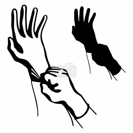 Illustration for Hands putting on thick protective gloves - Royalty Free Image
