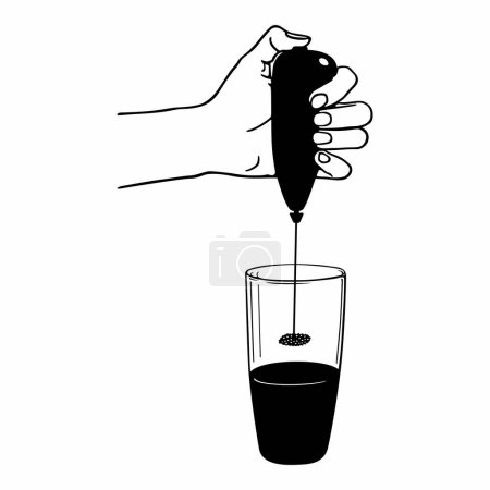 Illustration for Hand milk frother mixing the beverage - Royalty Free Image