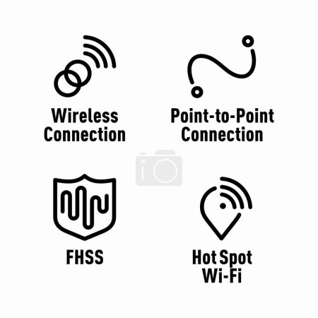 Illustration for Wireless Connection, Point-to-Point Connection, FHSS, Hot Spot Wi-Fi signs - Royalty Free Image