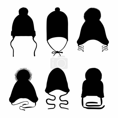 Ilustración de Sombreros de invierno vector siluetas conjunto - Imagen libre de derechos