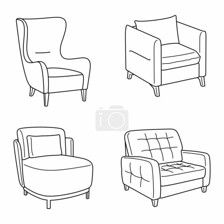 Illustration for Modern Armchairs interiar  outline objects - Royalty Free Image