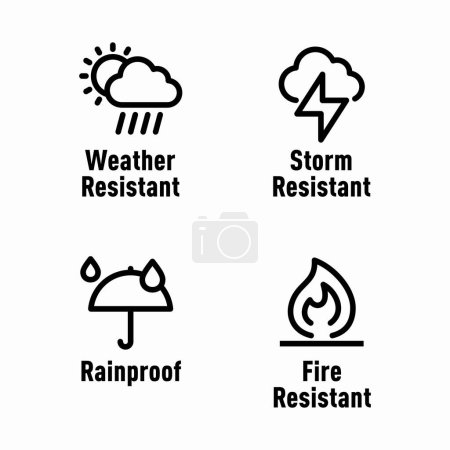 Illustration for Weather Resistant, Storm Resistant, Rainproof, Fire Resistant  information signs - Royalty Free Image