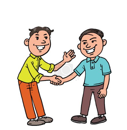 Téléchargez les photos : Le dessin animé d'un garçon heureux serrant la main. - en image libre de droit