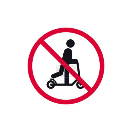 Illustration for No kick scooter prohibited sign, no ride forbidden modern round sticker, vector illustration. - Royalty Free Image