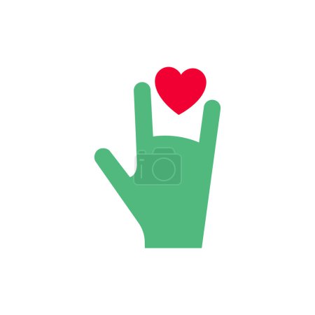 Hand mit Herz-Symbol oder Valentinstag-Symbol, Feiertagsschild zum Feiern, Vektor trendiger moderner Stil.