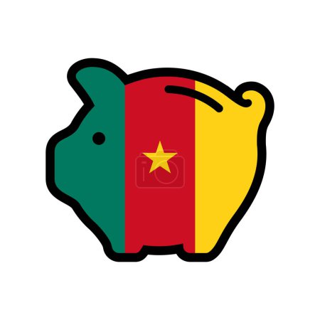Flag of Cameroon, piggy bank icon, vector symbol.