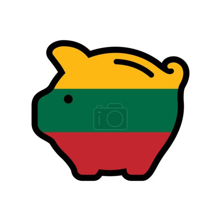 Flag of Lithuania, piggy bank icon, vector symbol.