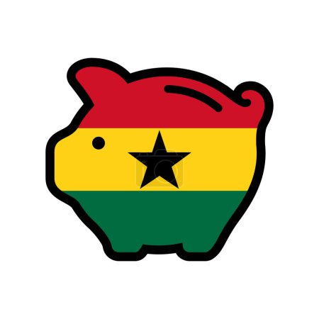 Flag of Ghana, piggy bank icon, vector symbol.