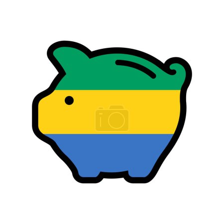 Flag of Gabon, piggy bank icon, vector symbol.