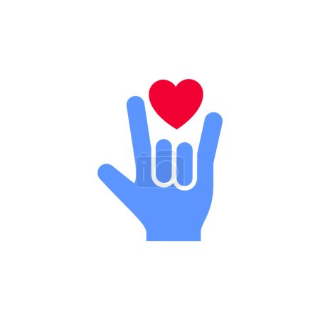 Hand mit Herz-Symbol oder Valentinstag-Symbol, Feiertagsschild zum Feiern, Vektor trendiger moderner Stil.