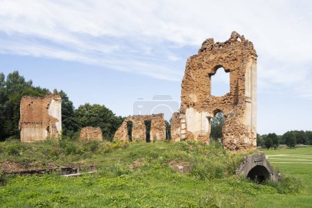 Téléchargez les photos : Ruine du vieux château abandonné en brique dans un environnement naturel en été - en image libre de droit