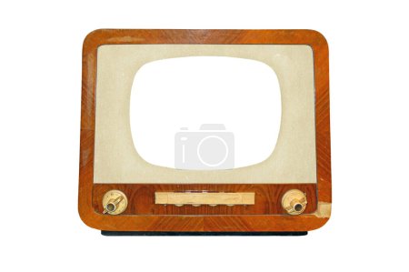Téléchargez les photos : Ancien récepteur de télévision rétro CRT avec écran blanc isolé sur fond blanc, technologie de télévision analogique vintage - en image libre de droit