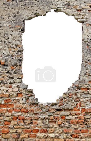 Téléchargez les photos : Vieux mur de briques avec trou, arrière-plan architectural antique - en image libre de droit