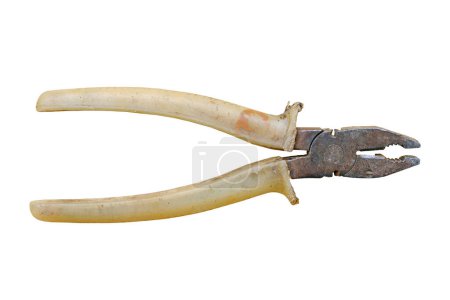 Photo for Old rusty pliers isolated on white background, closeup tool cot out - Royalty Free Image