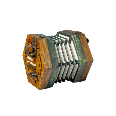 Photo for Old vintage concertina musical instrument from 19th century isolated - Royalty Free Image