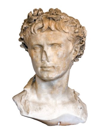 Foto de Busto de Augusto César de Prima Porta, estatua de mármol del primer emperador del Imperio Romano, aislado de cerca - Imagen libre de derechos