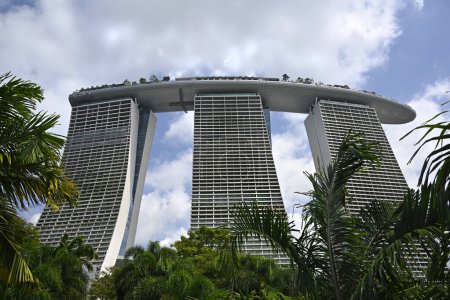 Photo for Marina Bay Sands Hotel Exterior horizontal  Panorama on a hot summer day, Singapore. - Royalty Free Image