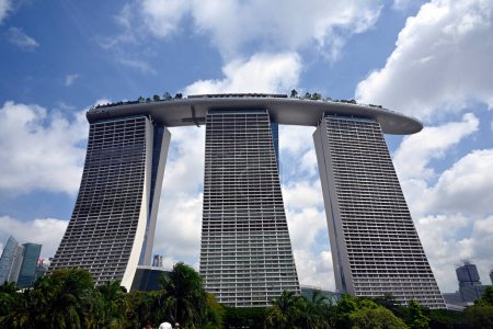 Photo for Marina Bay Sands Hotel Exterior Wall Vertical Panorama on a hot summer day, Singapore. - Royalty Free Image