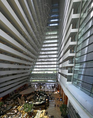 Photo for Marina Bay Sands Hotel Interior Wall Vertical Panorama on a hot summer day, Singapore. - Royalty Free Image