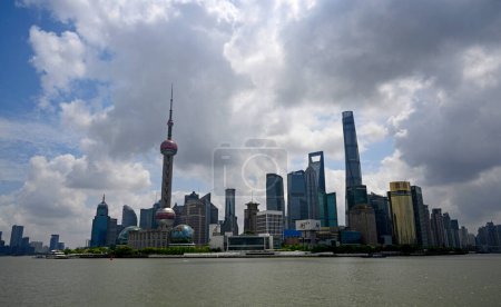 Photo for Shanghai, China - May 02, 2024; The western tip of the Pudong district is the financial hub of modern China. landmark buildings include the Oriental Pearl Tower,  Jin Mao Building, Shanghai World Financial Center and Shanghai Tower. - Royalty Free Image