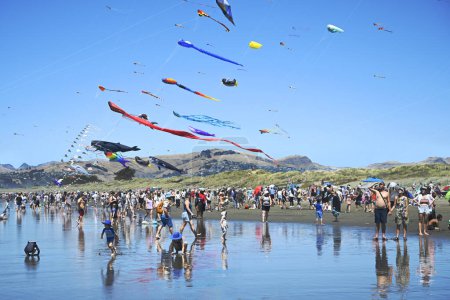 Photo for Christchurch, New Zealand - February 04, 2023; Thousands of Christchurch families flock to Brighton Beach for the annual Kite Day. - Royalty Free Image