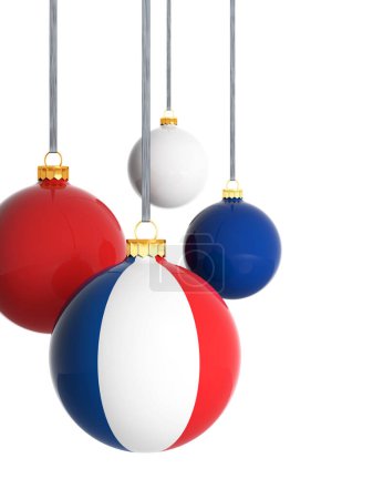 Photo for France flag ball and Christmas baubles hanging isolated on white background, - Royalty Free Image