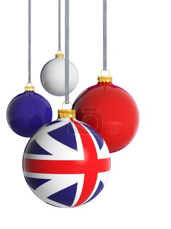 Photo for United kingdom flag ball and Christmas baubles hanging isolated on white background, - Royalty Free Image