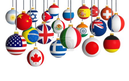 Photo for Xmas celebration in the world. National flags Christmas balls isolated on white background, - Royalty Free Image