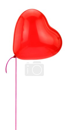 Photo for Red heart shape balloon and ribbon flying isolated on white background, - Royalty Free Image