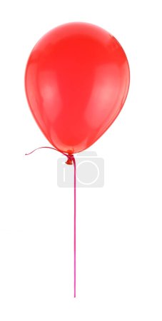 Photo for Red balloon and ribbon flying isolated on white background - Royalty Free Image