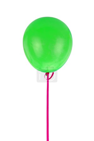 Photo for Green balloon and ribbon flying isolated on white background, - Royalty Free Image