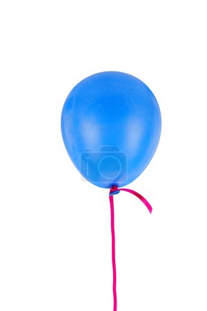 Photo for Blue balloon and ribbon flying isolated on white background, - Royalty Free Image