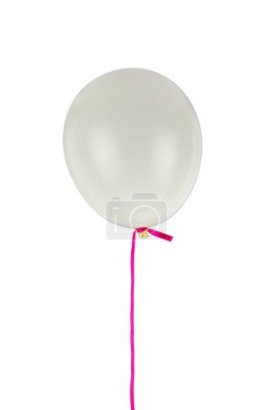 Photo for White balloon and ribbon flying isolated on white background, - Royalty Free Image