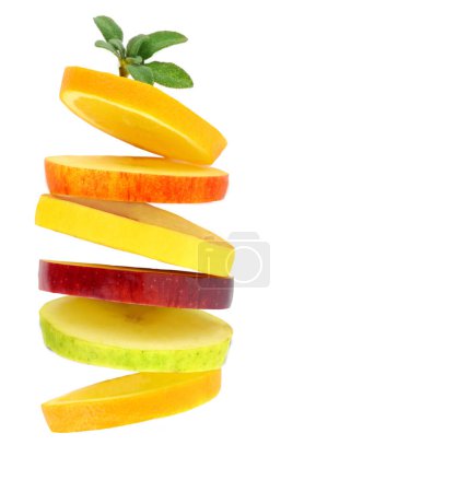 Photo for Healthy food, Fresh fruits slices stack isolated on white transparent background - Royalty Free Image